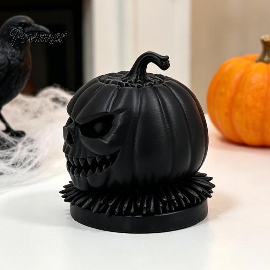 Cool Personalized Festive Props 3D Printed Evil Pumpkin Head Figurine with Ruffled Collar, Gothic Dark Thrilling Party Atmosphere Decor Jack O Lantern