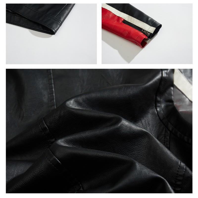 Rugby Style PU Leather Jacket Men Casual Printed Zip-up Outerwear Lightweight
