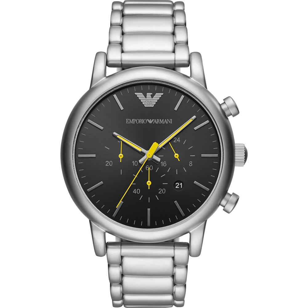 Emporio Armani Luigi Black Metal Silver Gents Quartz Chronograph Watch AR11324 чёрный