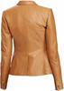 Party Wear Designer Elegant Tan Women Genuine Lambskin Leather Blazer Handmade Formal