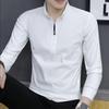 Frühling Herbst Männer Hemd Lange Ärmel Halber Reißverschluss Slim Fit Stehkragen Reine Farbe