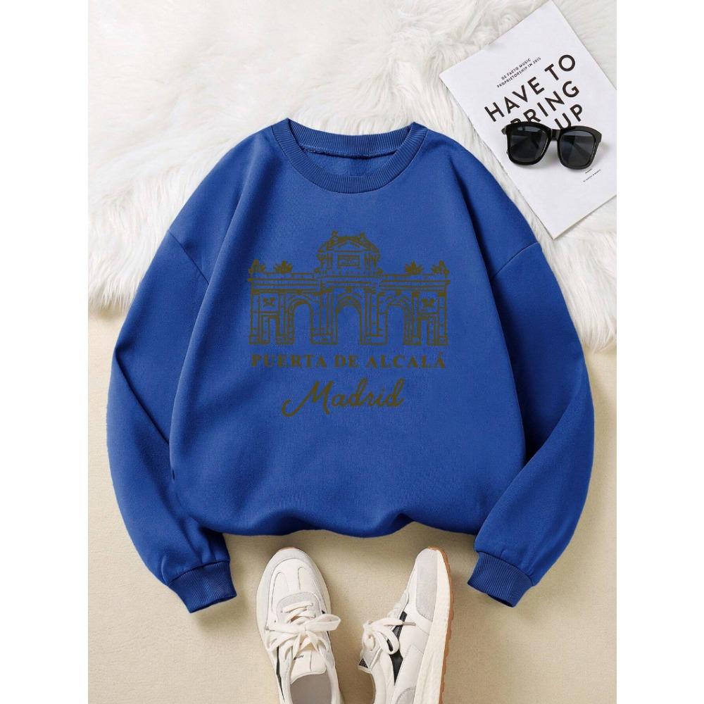 

Пуэрта-де-Алькала Мадрид Принт Пуловер Женский Осенний Свитшот с Круглым Вырезом Свободная Одежда Мягкая Повседневная Женская Спортивная Одежда 4XL