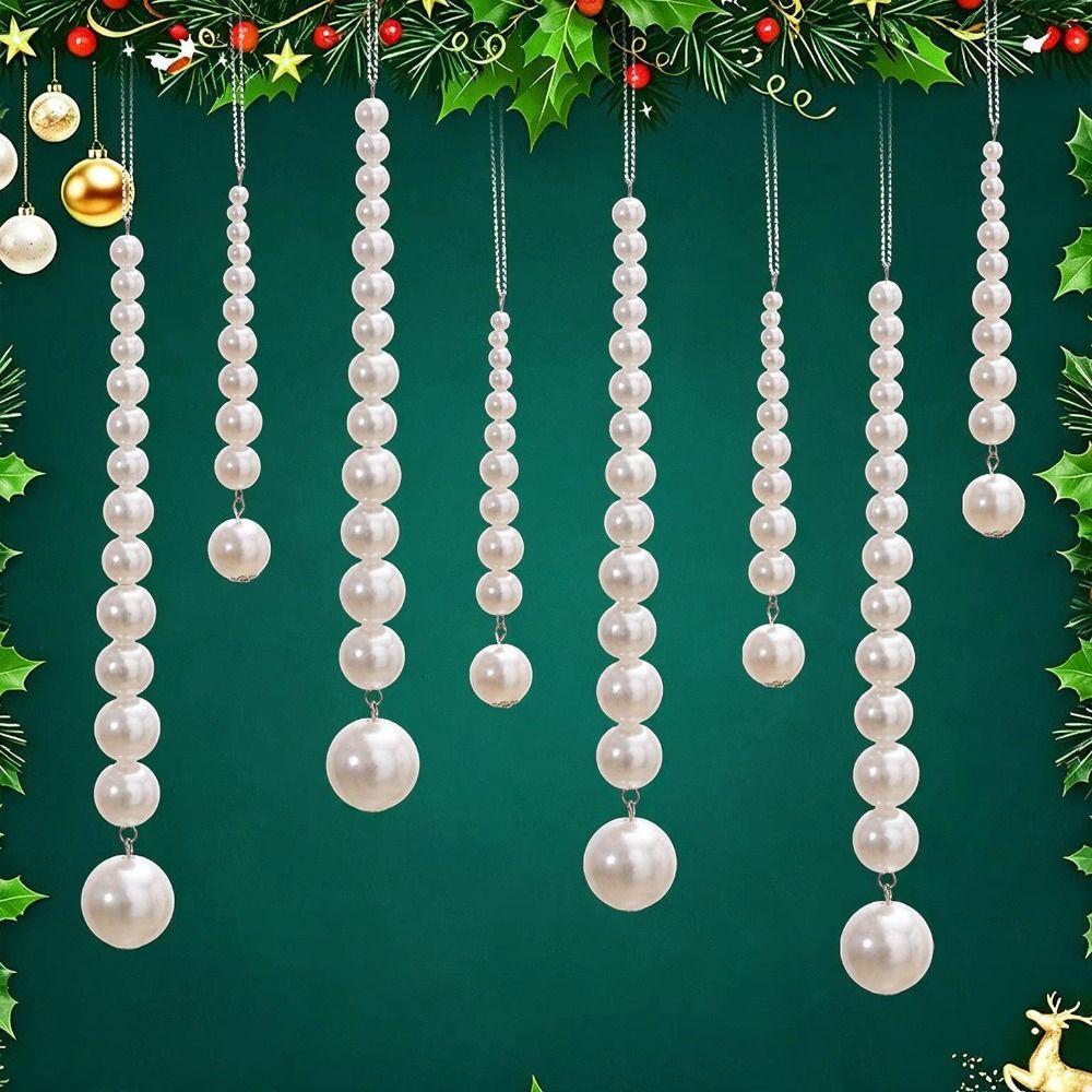 White Christmas Tree Ornaments Beaded Pearl Christmas Tree Hanging Festival Supplies