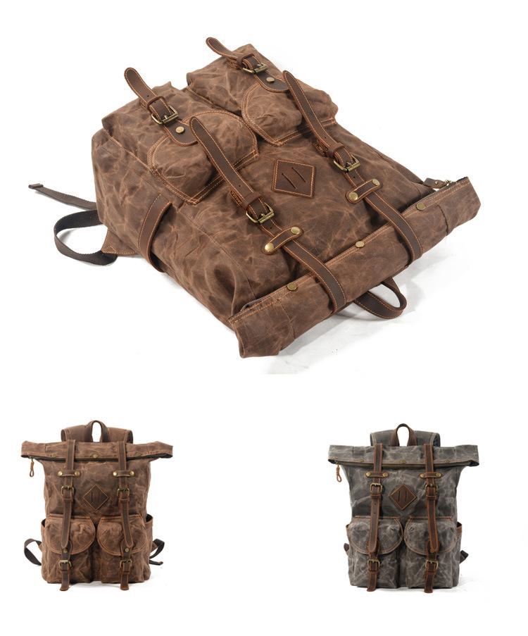 Waterproof Waxed Canvas Travel Backpack with Color-block Design for Men and Women, Fits Laptops