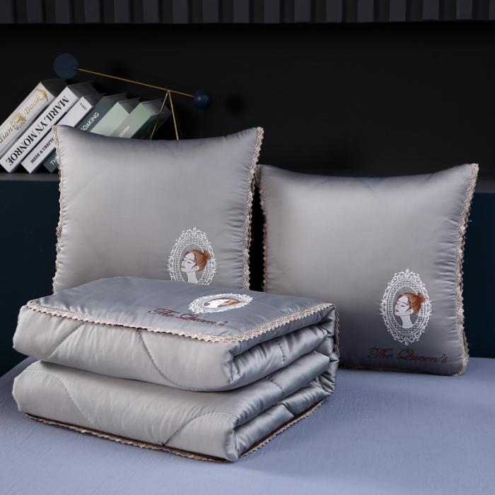 Light Luxury Washable Silk Embroidery Pillow & Cool Feel Quilt