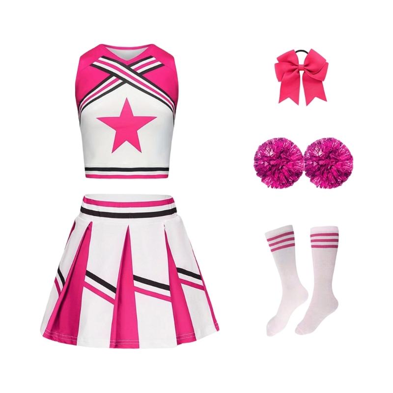 

Cheerleader Performances Outfit Set Soft Fabric Comfortable For Sports Event And School Activity With Bowknot Headwear 120 розы красного