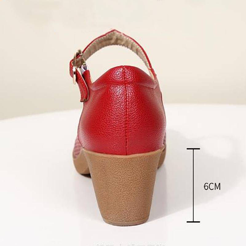 Codzienne Damskie Buty na Grubym Obcasie Lekkie Oddychające Z Dekoracją w Kropki Outdoorowe Sandały do Tańca ze Paskiem na Kostce