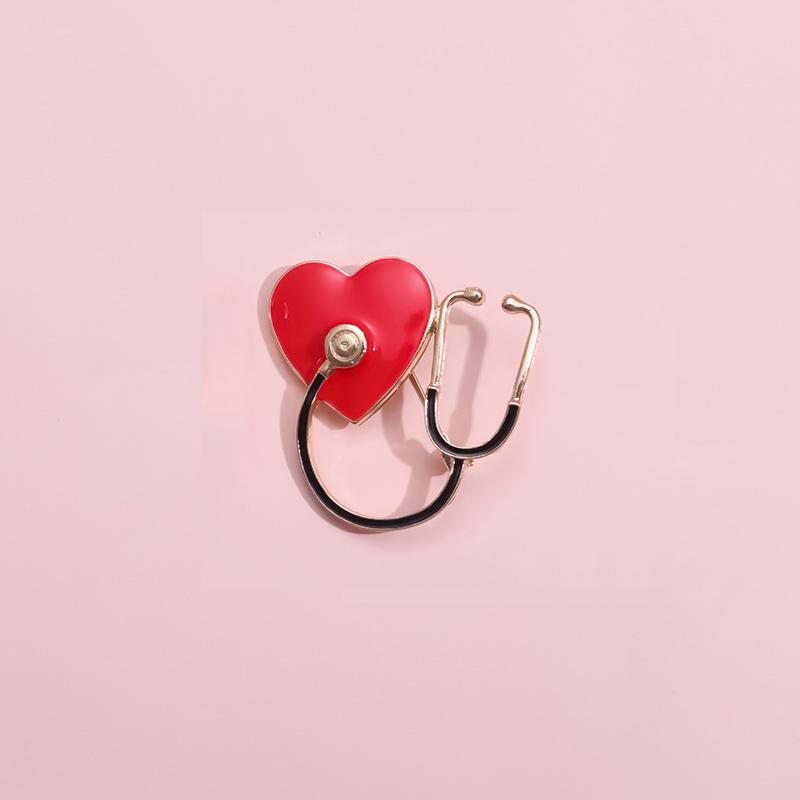 New Creative Stethoscope Enamel Clothing Pins for Women Red Heart Black Tube Women's Brooches Fashion Jewelry Suit Accessories