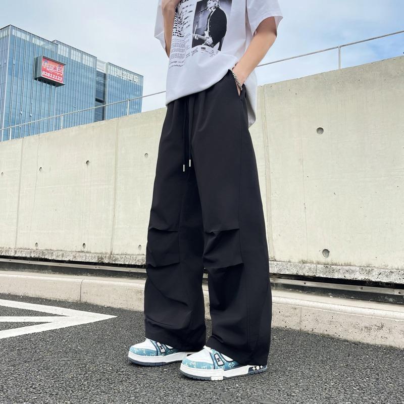 American pleated paratrooper overalls men's and women's summer trendy brand loose design wide-leg scimitar pants quick-drying casual pants