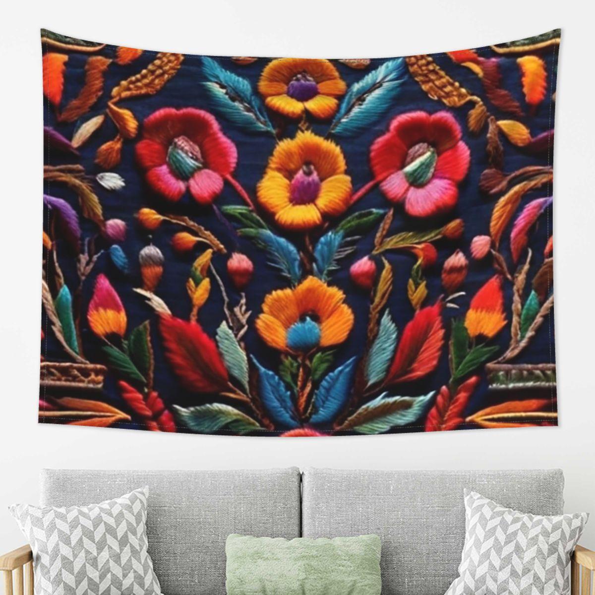 

Mexican Embroidery Floral Tapestry Wall Hanging Aesthetic Home Decor Tapestries for Dorm Room 74x94cm(29x37in)