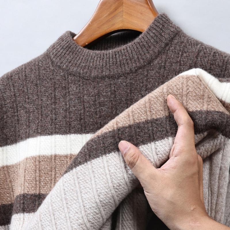 

Hengyuanxiang Men s 100% Pure Wool Winter Sweater, Crew Neck, Thick, Warm, Knitted Base Layer for Middle-aged. 120