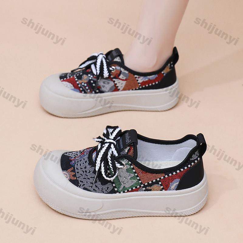 Women Sneakers 2025 Autumn New Comfortable Height Increase Lace Up Casual Shoes Round Toe Outdoor Non Slip Canvas Shoes