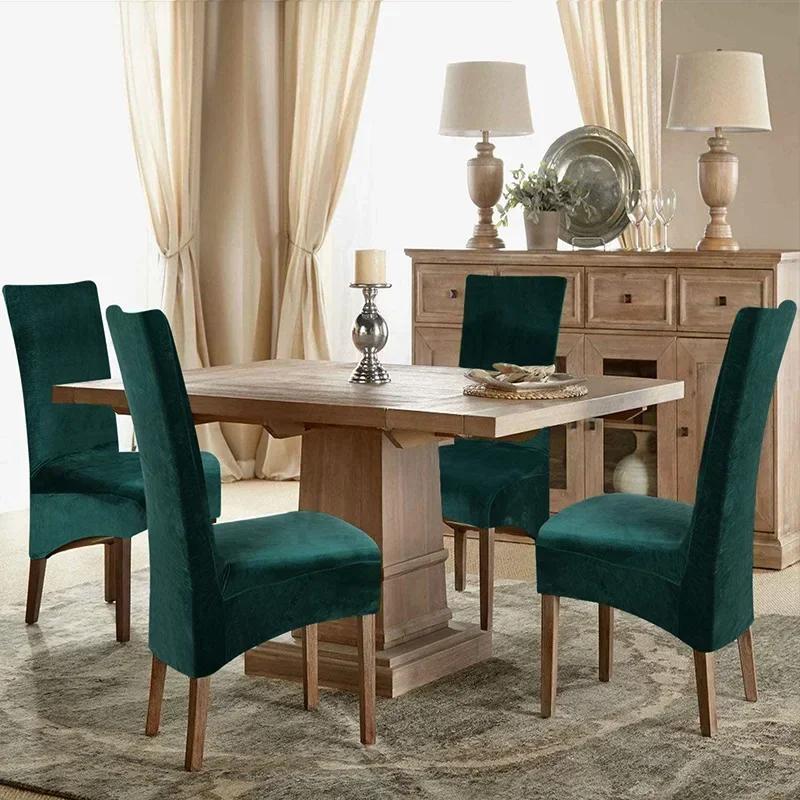 1 Pieces Long Back Chair Cover Velvet Spandex Dining Chair Slipcover Large Elastic Stretch Case for Kitchen Banquet Stool Cover