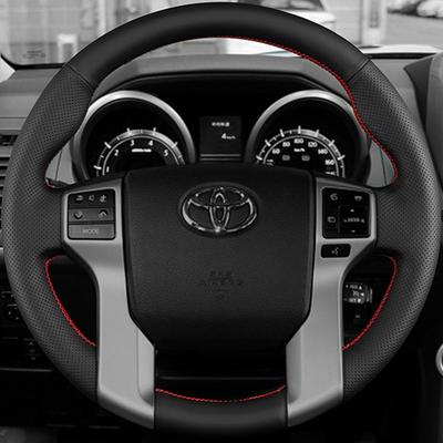Hand Sewing Black Microfiber Leather Car Steering Wheel Cover For Toyota Land Cruiser Prado Land Cruiser Tacoma Tundra
