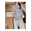 New Lace Spliced Puff Sleeve Chiffon Blouse for Women, Summer Tencel Ramie Short Top