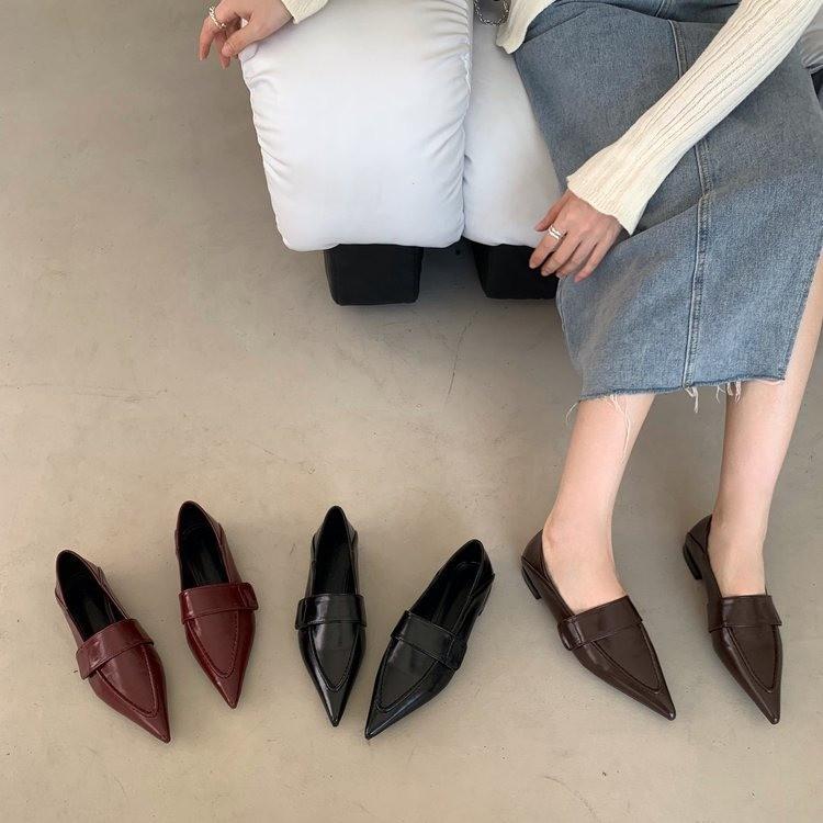 2025 Spring and Autumn New Pointed Flat Single Shoes Two-wear Flat Heel British College Style Casual Small Leather Shoes Women