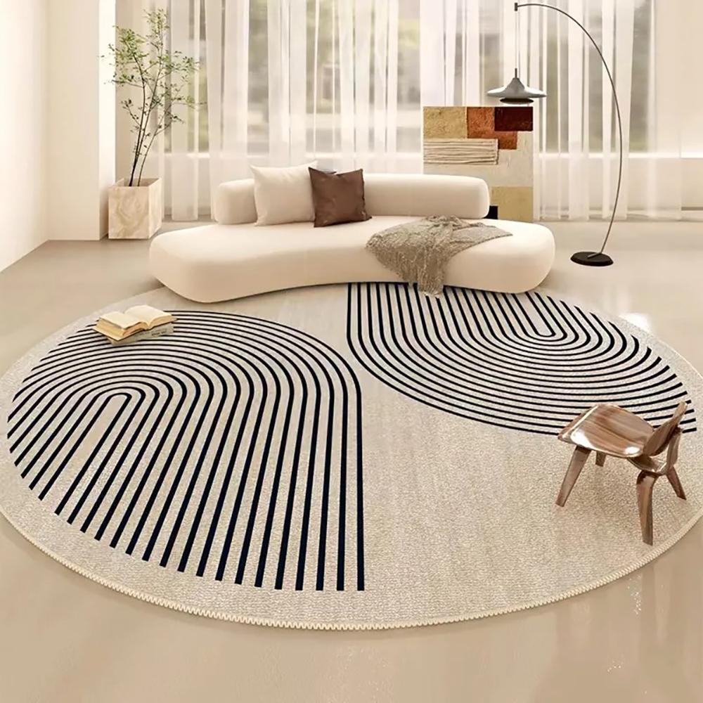 

VIKAMA Loop-Pile Carpet Simple Stripe Living Room Mat Bedroom Sofa Coffee Table Round Rug Non-Slip Washable Home Decor 60cm 24inch