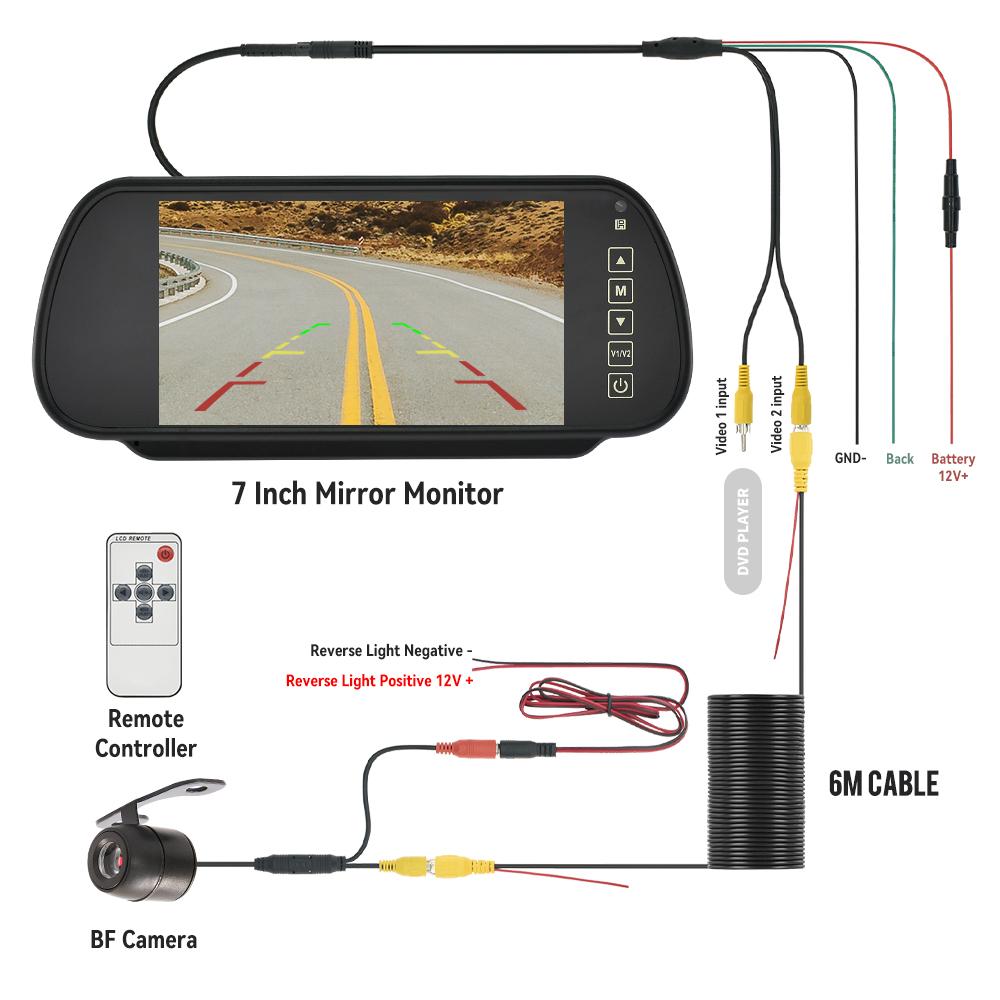 MJDOUD 7 Inch Rear View Mirror Monitor with Camera Rearview Mirror for Car Parking Backup Camera 7" TFT LCD HD Screen Universal
