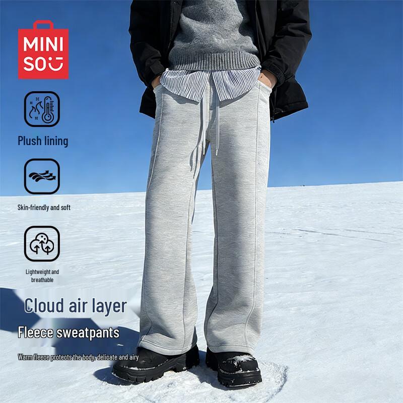 MINISO Men s Fleece-Lined Straight-Leg Casual Pants M