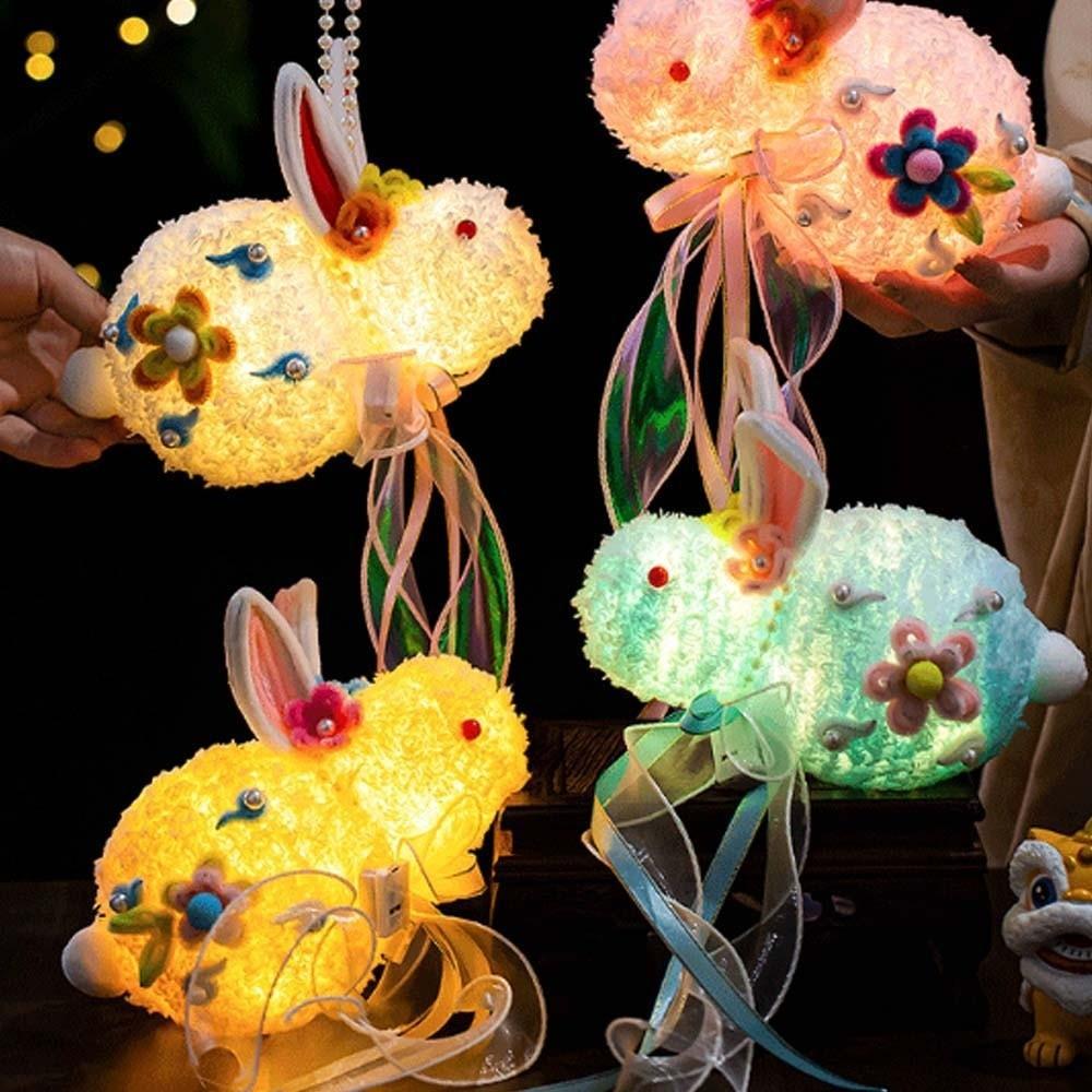 Handmade Plush Bunny Lamp Luminous Mid-Autumn Lantern Rabbit Lantern  Photoshoot Decor