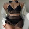2025 European and American Solid Color Women's Four-Piece Bikini Set