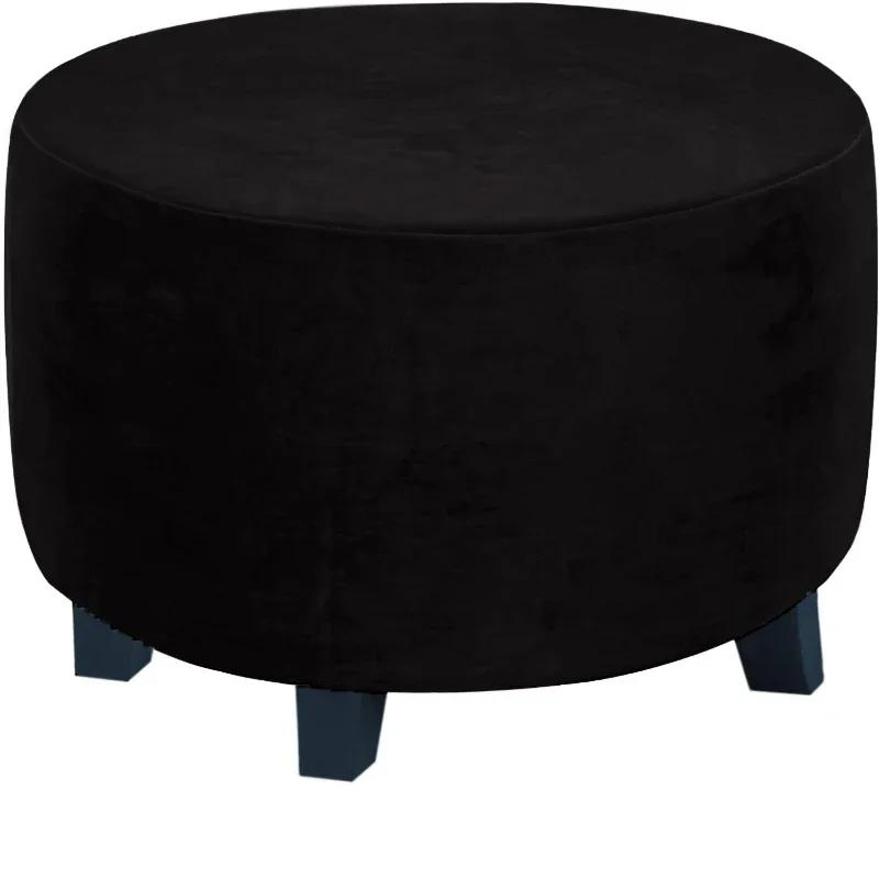 Round Ottoman Cover Super Soft Velvet Footrest Covers All-Inclusive Ottoman Stool Case Elastic Slipcovers Living Room Bedroom