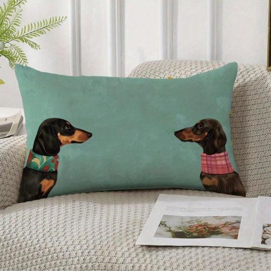 Plush Dachshund Pillow Cover Cartoon Dog Throw Pillow Case Home Living Room Bedroom Sofa Bed Decorative Rectangle Cushion Cover