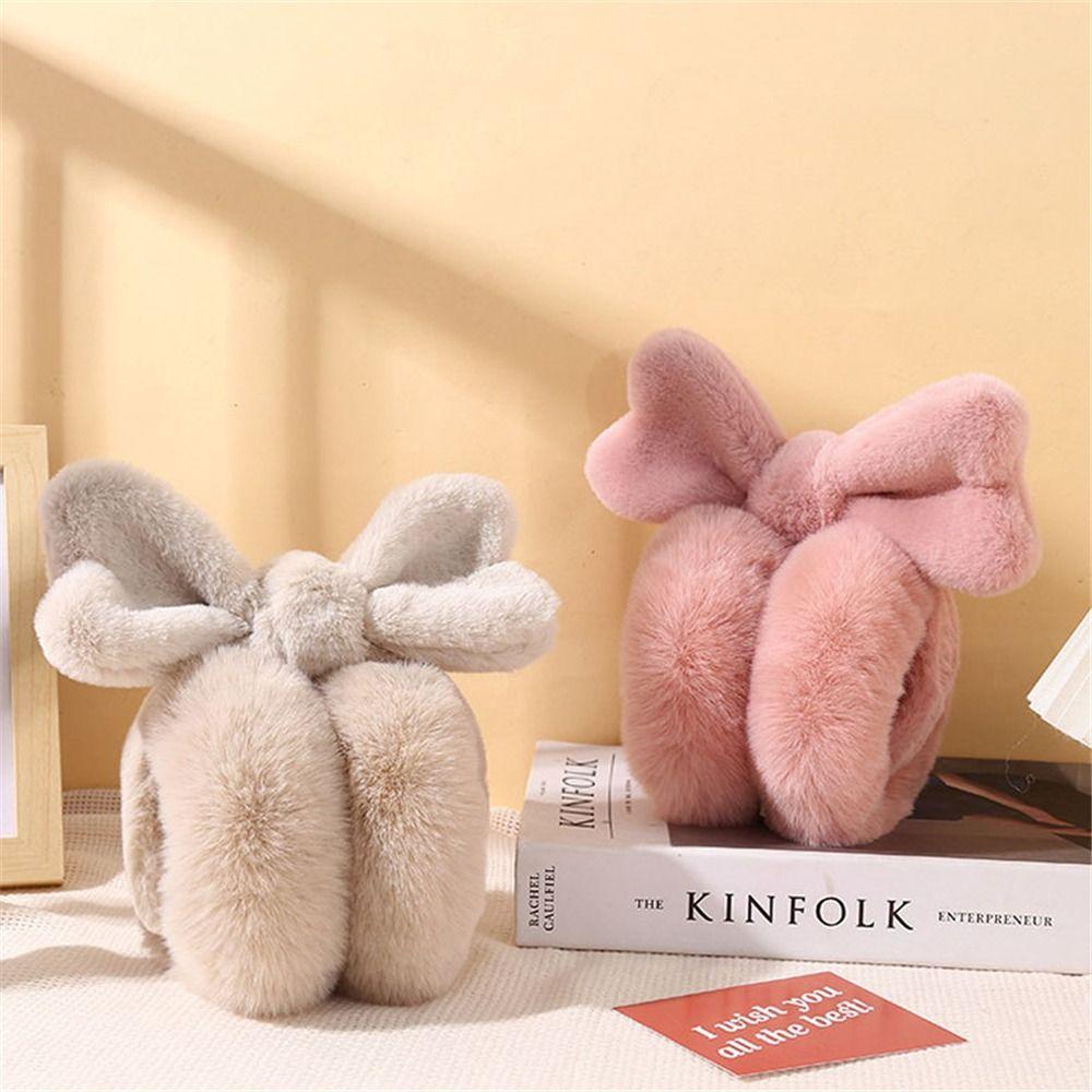 Outdoor Bowknot Warm Earmuffs Plush Foldable Ear Muffs Cute Winter Ear Warmers for Women
