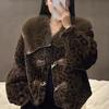 Autumn and winter new temperament big fur collar leopard print women's fur integrated short environmentally friendly fur coat fashion coat