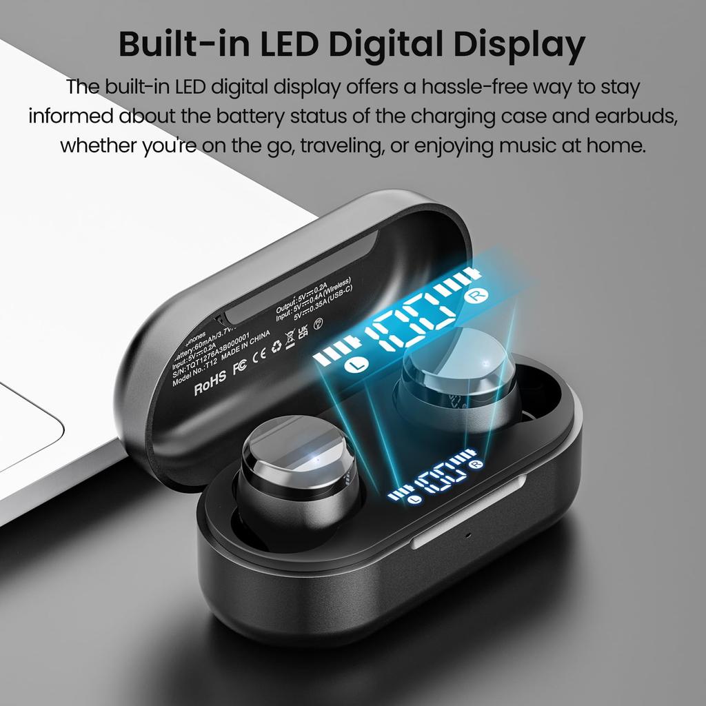 TOZO Tones Dots Wireless 2025 Premium Sound Powerful and Delicate LED Battery Level ENC Noise Custom App Touch Up To 55 Hours of Auto Instant Fast