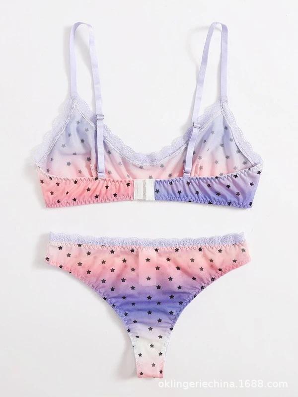 European and American sex underwear, sexy women's underwear, rainbow color sex suit, three-point suit.