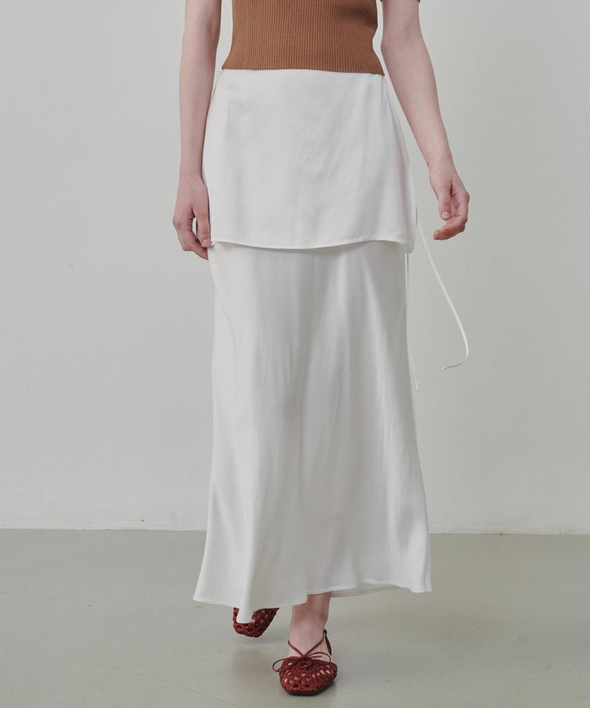 Ollibeudeollibeu Overlay Layered Satin Long Skirt Ow6Ms4200