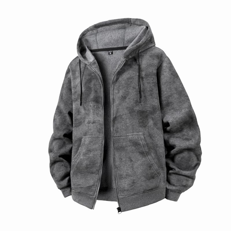 Men's Dark Gray Tie Dye Full Zip Hooded Casual Fleece Sweatshirt Jacket