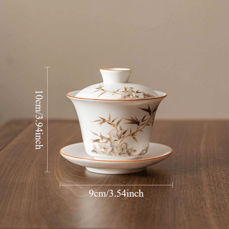 

Bamboo Three Talents Bowl Cover Chinese Style Tea Bowl Household Small Capacity Tea Cup Underglaze Colored Drinking Utensils 150ml