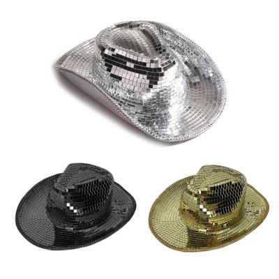 Glitzernder Spiegelnder Cowboyhut Reflektierender Discokugel für Junggesellinnenabschied Jazzhut All-Match für Club Bühne Bar