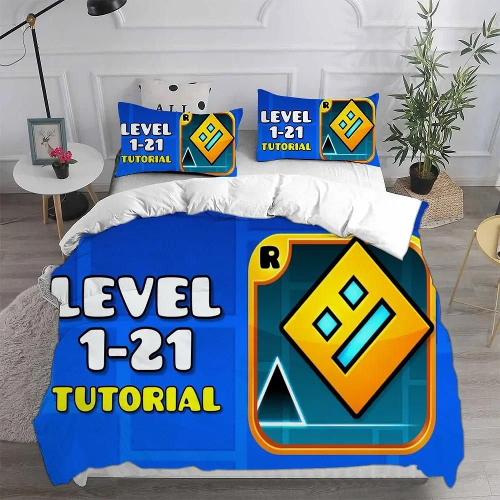 3D Geometry Dash Yatak Takımları Yorgan Yatak Örtüsü Yorgan Kılıfı Yastık Kılıfı Setleri Yatak Odası Dekorasyonu Ev Tekstili Alet
