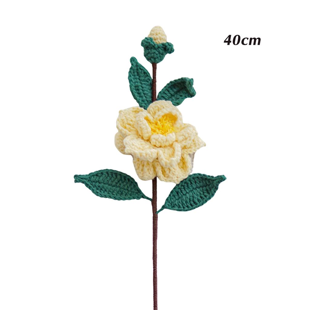 Camellia Hand-Woven Finished Eternal Flower Crochet Yarn Fake Flower Simulation Flower Knitted Ornaments Decorative