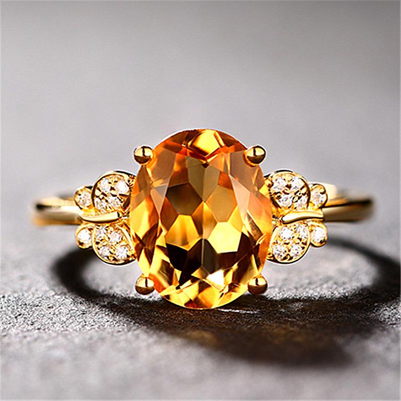 Yellow Crystal Butterfly Dance Diamond Ring - 18K Gold-Plated European & American Style