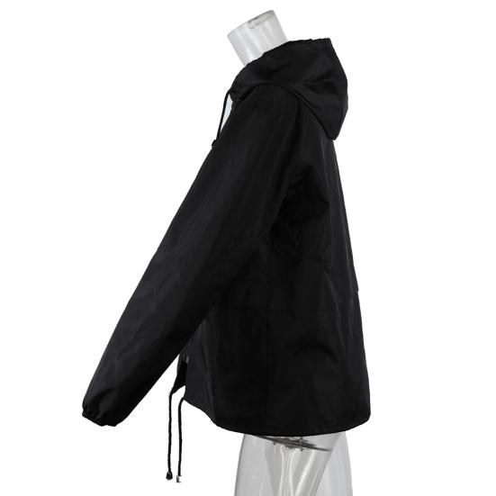 Veste Imperméable Fine à Capuche Zippée pour Femme Camping Extérieur Couleur Unie Imperméable