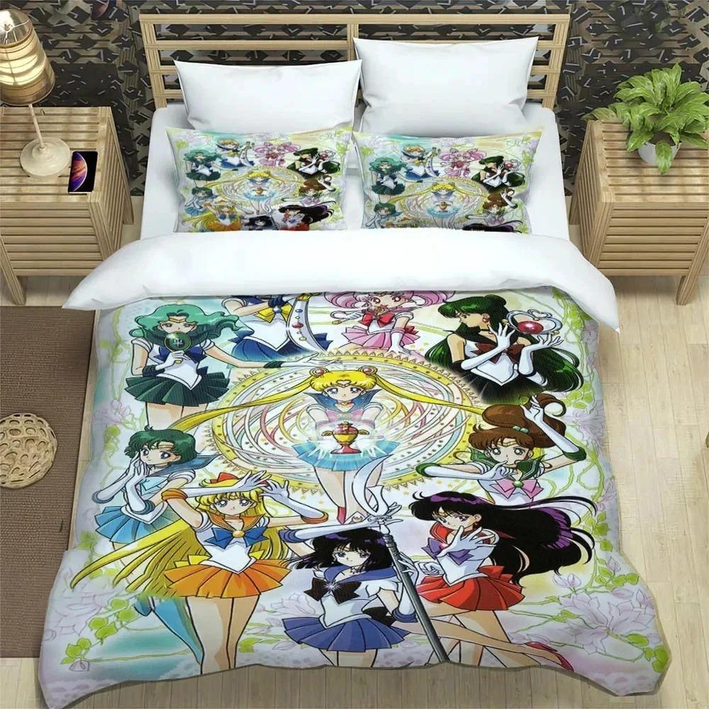 Anime S-Sailor Moon Bedding Set,Duvet Cover Comforter Bed Set Quilt Cover Pillowcase,King Queen Twin Size Boys Girls Adults