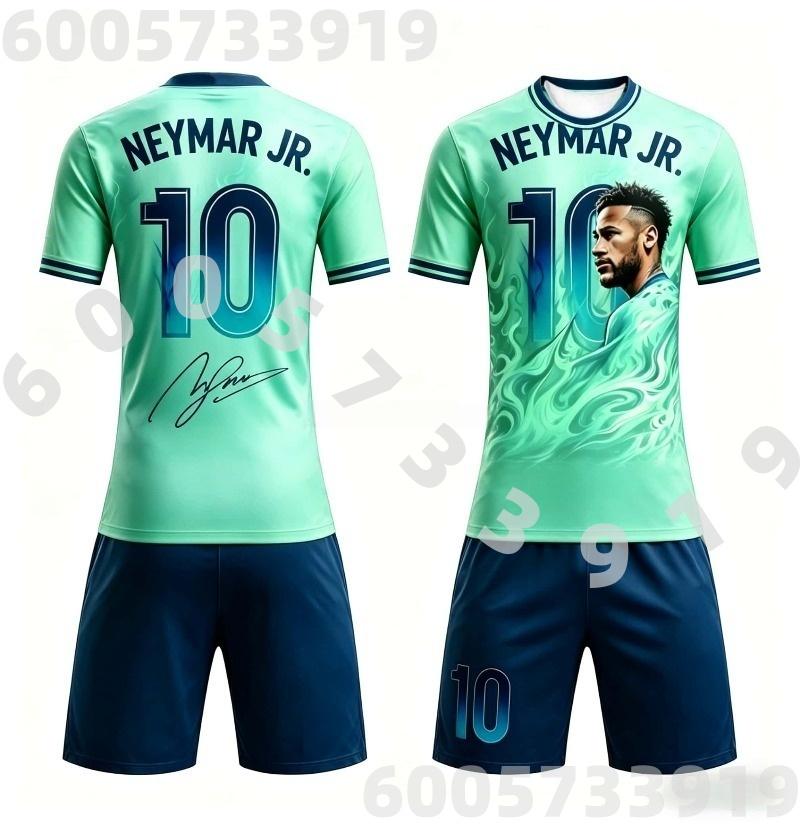 Men's Summer AI Neymar # 10 Commemorative Edition Football Shirt T-shirt Shorts Set Summer Children's Adult Parent Child Wear