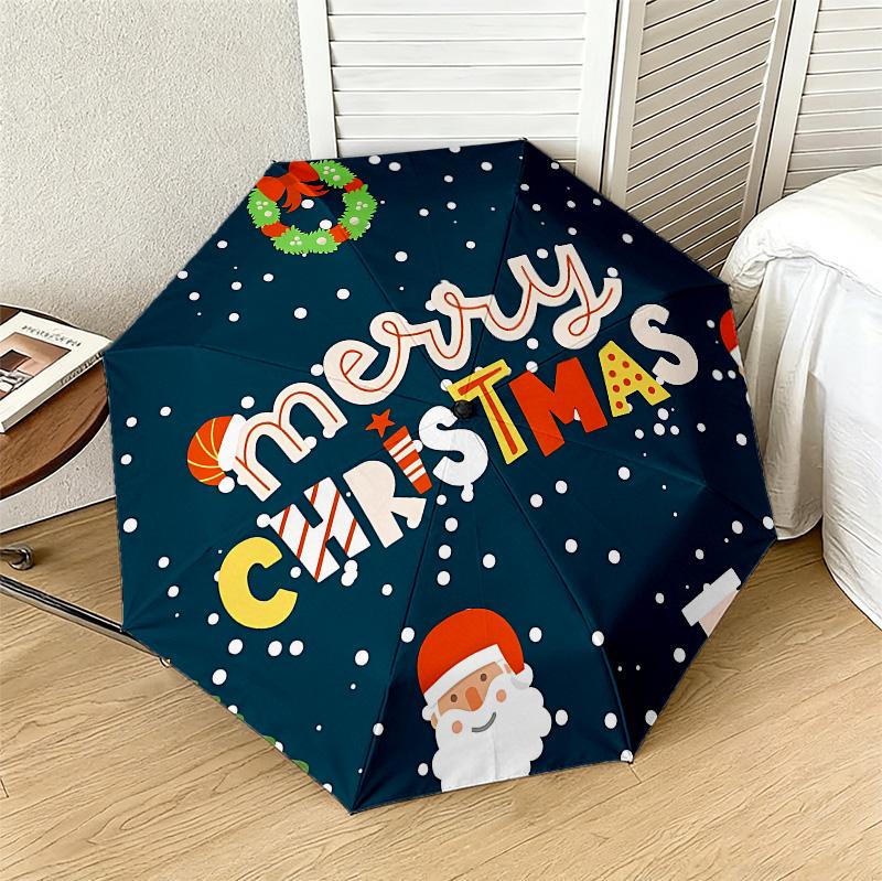 Christmas Greetings 8 Ribs 3Fold Black Glue Uv Protection Umbrella Sun Protection Rainproof Compact Folding Umbrella For Travel Daily Use C923440