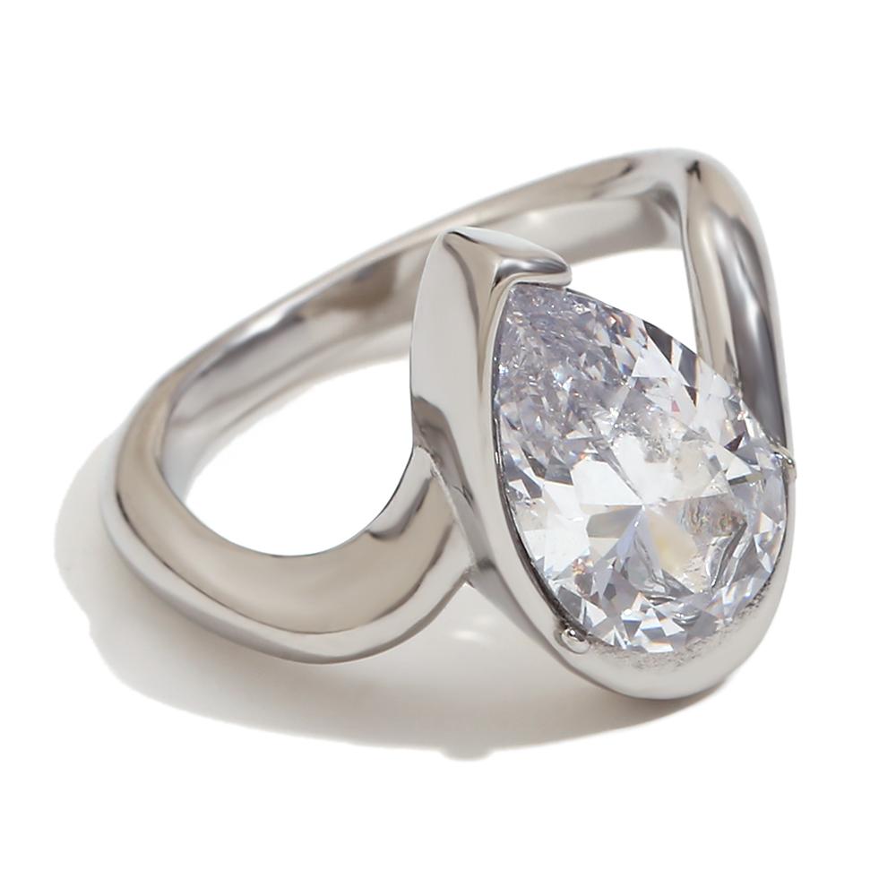 E.B.belle Water Droplet Shape Rhinestone Distortion Ring Gold/SIlver Color Stainless Steel Jewelry For Women Fashion Charm Gift
