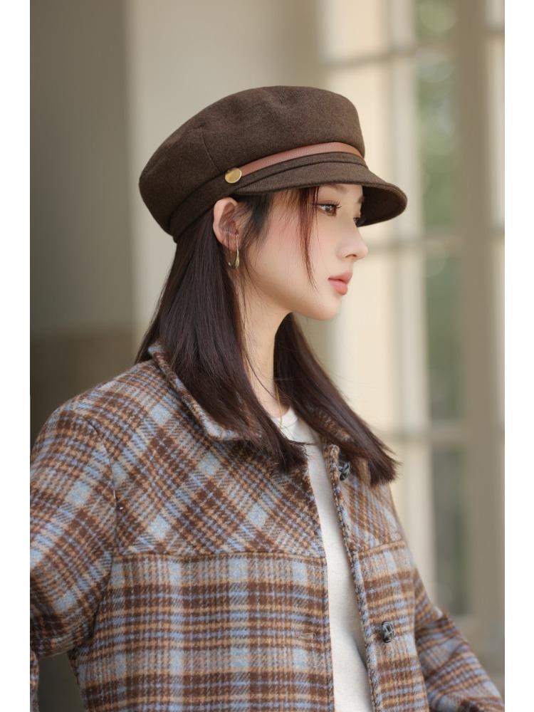 Autumn and Winter New Hat Women's Woolen Navy Hat Retro Simple Fashion Cap Perfect for Cold Weather, Winter Headwear