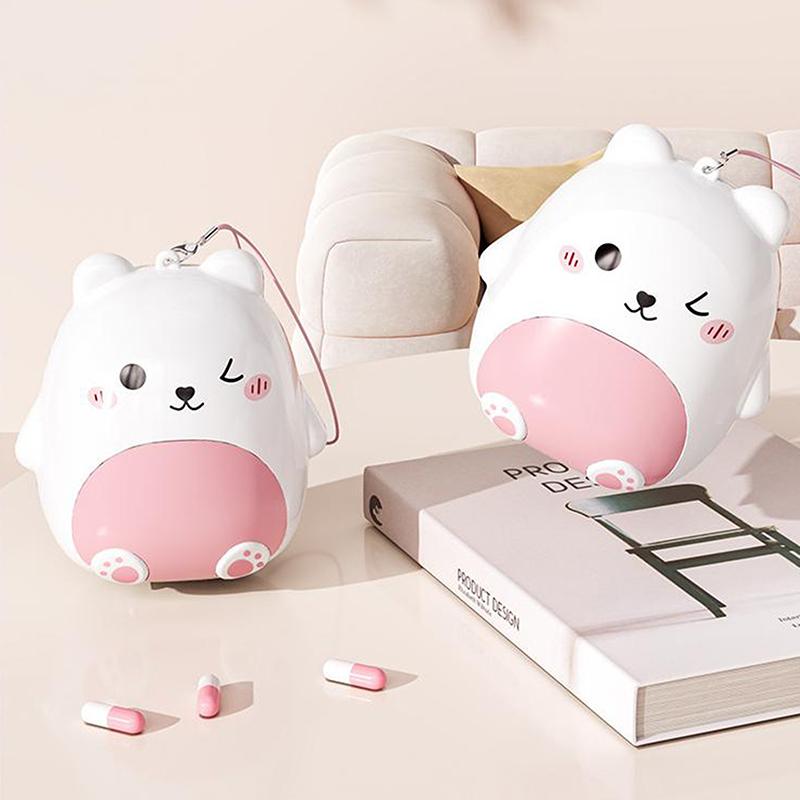 Cute Cartoon Small Bear Portable Double-Layer Compartment Going Out Packed Separately Medicine Storage Plastic Pill Box