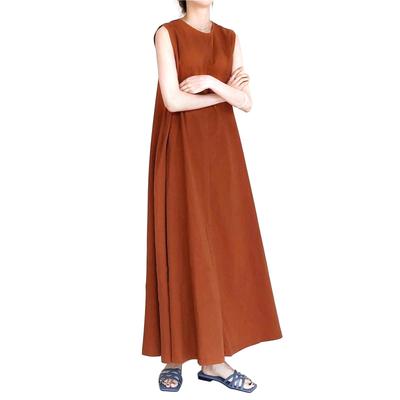 Summer Solid Plus Crew Super Mori Girl Style [DAY CLOTHDaycloth] Women's Cotton-Linen Dress, Color, Zippered, Sleeveless, Flattering, Sizes, Neck,