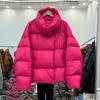 Womens Short Puffer Coat With White Goose Down Fill Loose Fit Stand Collar Thick Winter Jacket Small Stature