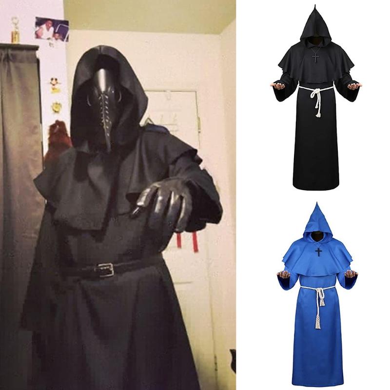 Wizard Costume Halloween Cosplay Medieval Friar Robe Priest Costume Ancient Clothing Christian Suit Cloak Halloween