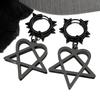 Goth Heartagram Star Dangle Hoop Earring Women Stainless Steel Black Color Rock Music Band HIM Fans Earrings Jewelry E2613S03