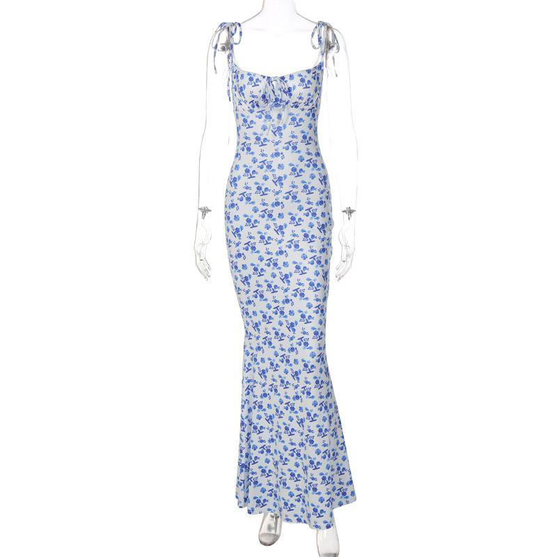 

Small Floral Suspender Dress Fashion Small Floral Strap Large Swing Dress Dress Blue L